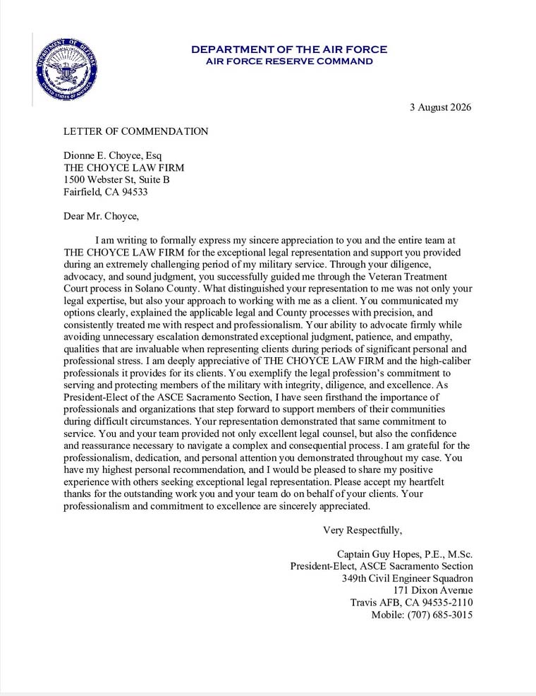 LETTER OF COMMENDATION