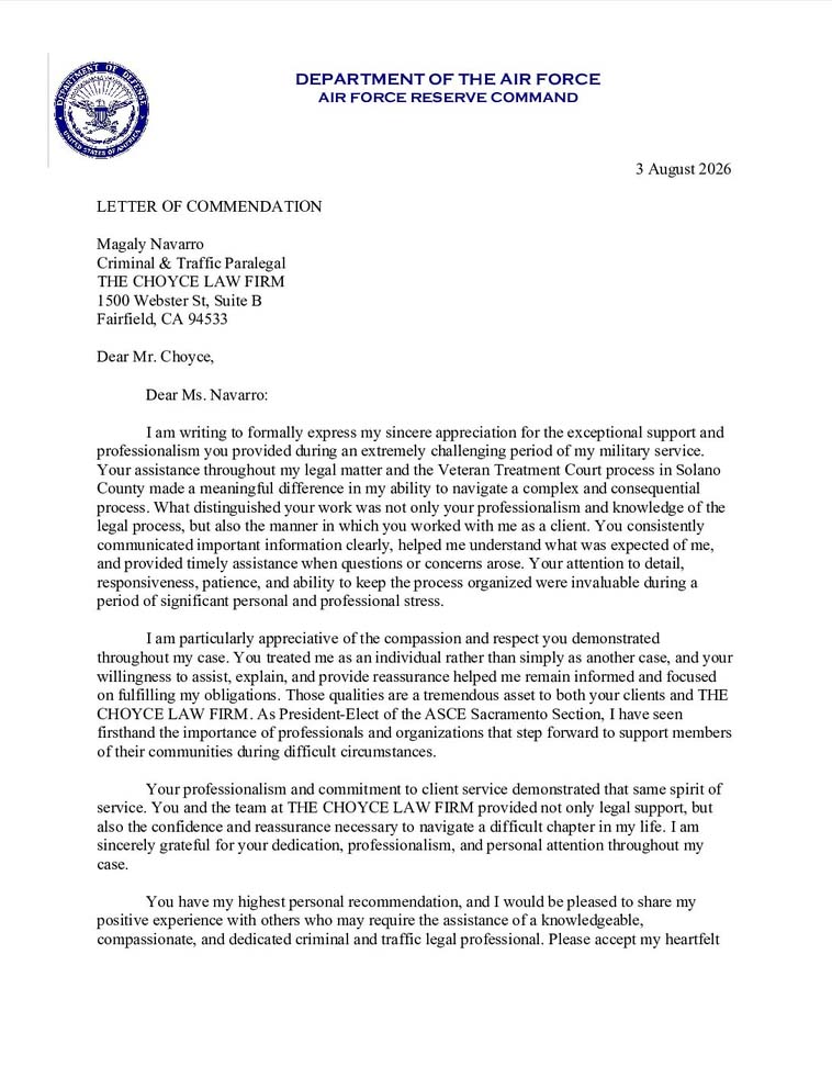 LETTER OF COMMENDATION